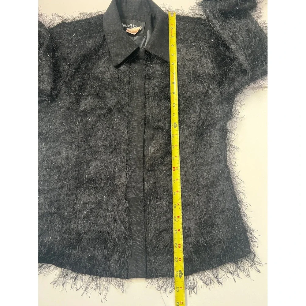 Vintage 90s Russell Kemp New York Black Fringe Textured Jacket Blazer Women 10 - Picture 6 of 11